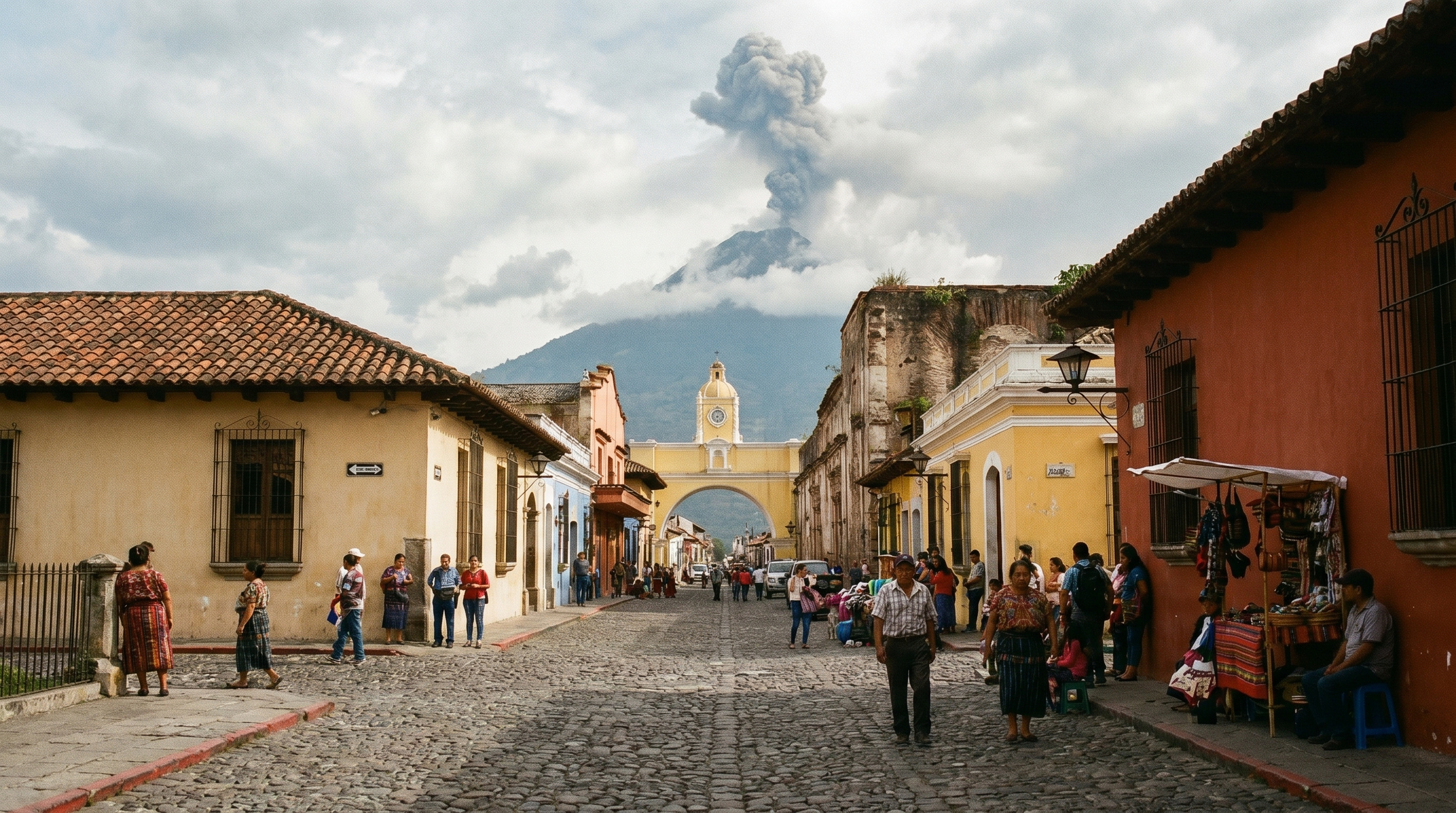 Antigua with Fuego erupting